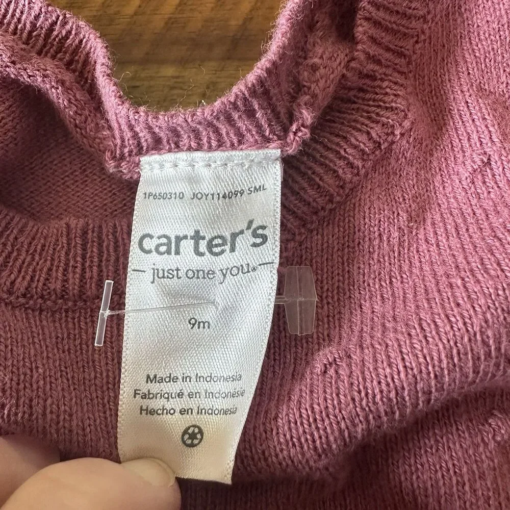 Carter's Swiss Dot Knit Baby One Piece Size 9 Months Mauve Long Sleeve Romper